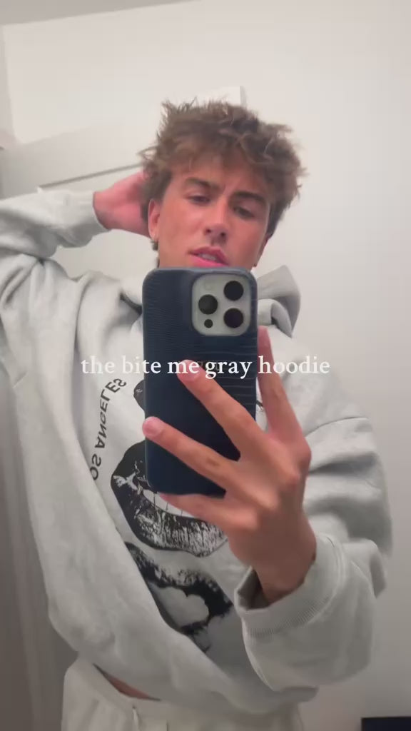 'BITE ME' Gray Boxy Hoodie